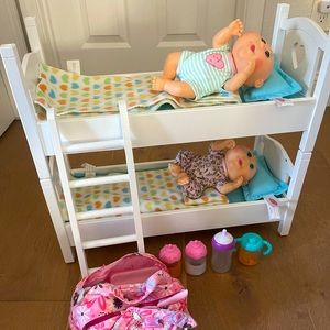Melissa and Doug Bunk Beds with 2 Cabbage Patch Dolls and Accessories